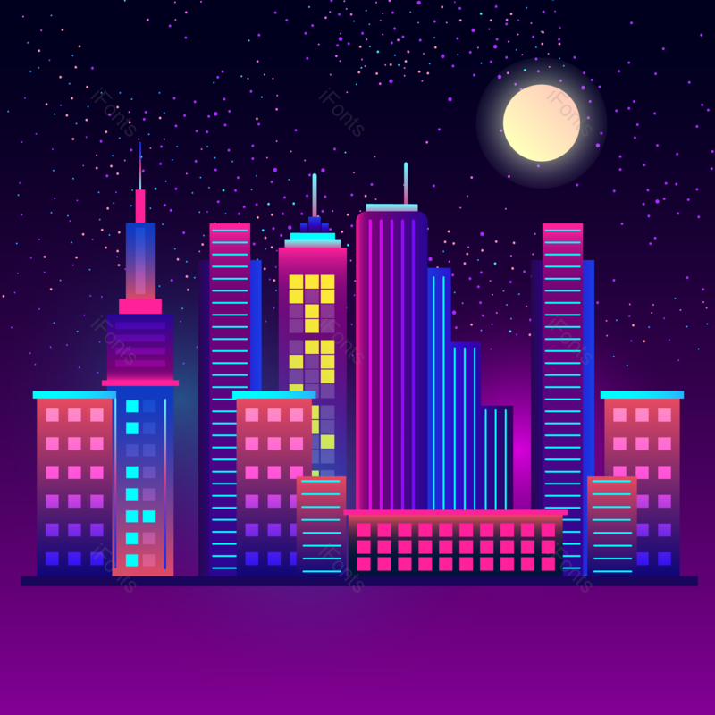 霓虹灯图片,紫色元素,建筑PNG,免抠素材